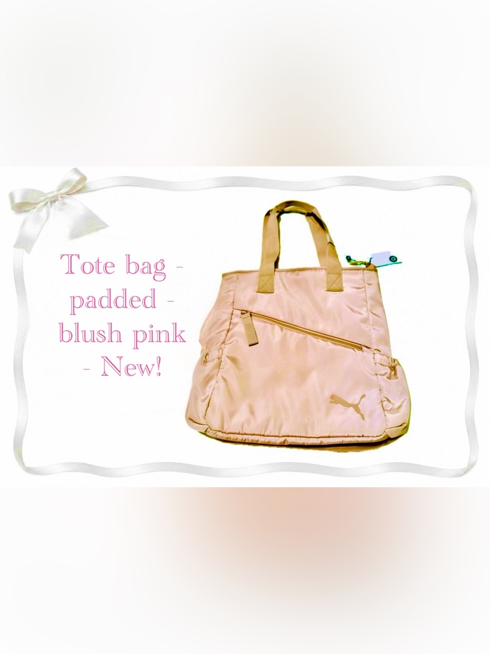 Tote laptop padded bag - Puma - NEW w/tags - beige / blush - Front Zip Pocket